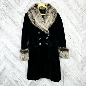 Vintage Y2K 90s Coat Womens Medium Mobwife Penny Lane Hollywood Glam Black